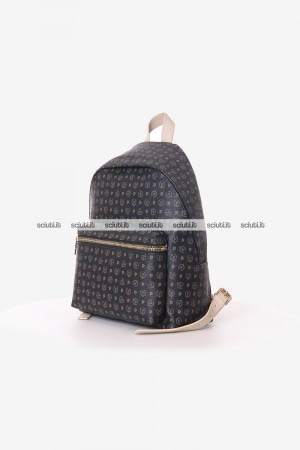 Zaino Pollini Heritage donna nero dettagli bianco avorio