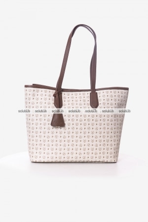 Borsa shopping Pollini Heritage donna bianco avorio dettagli marrone