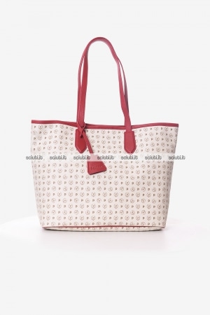 Borsa shopping Pollini Heritage donna bianco avorio dettagli rosso