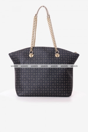 Borsa shopping Pollini Heritage donna nera dettagli bianco avorio stondata
