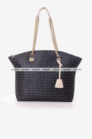 Borsa shopping Pollini Heritage donna nera dettagli bianco avorio stondata