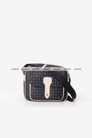 Borsa tracolla Pollini Heritage donna nero bianco avorio con tasca frontale