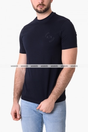 Tshirt Armani Exchange uomo blu scuro logo ricamato