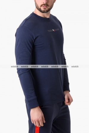 Tshirt Tommy Hilfiger uomo blu scuro manica lunga maxi logo retro