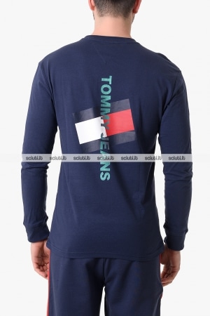 Tshirt Tommy Hilfiger uomo blu scuro manica lunga maxi logo retro