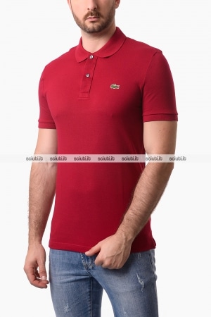 Polo Lacoste uomo bordeaux slim fit in petit pique