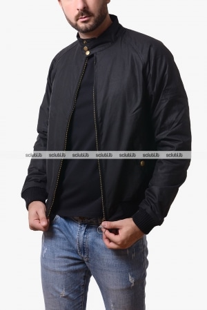 Bomber Barbour uomo nero Steve McQueen Merchant in cotone spalmato