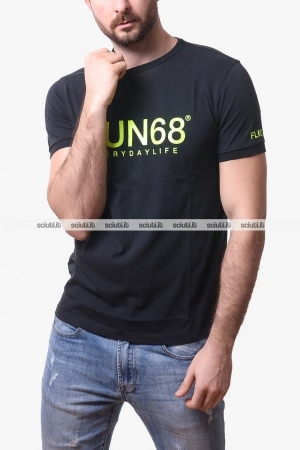 Tshirt SUN68 uomo nera stampa logo fluo