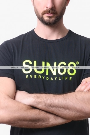 Tshirt SUN68 uomo nera stampa logo fluo