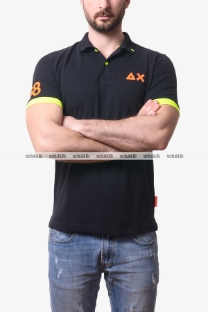 Polo SUN68 uomo nera logo fluo