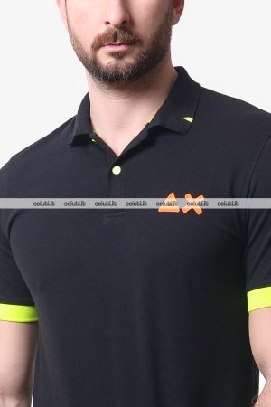 Polo SUN68 uomo nera logo fluo
