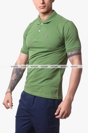 Polo Colmar uomo verde in piquet di cotone logo patch