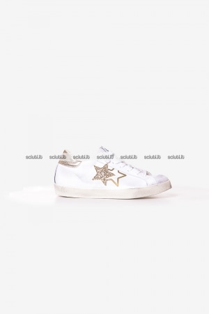 Scarpe 2star donna bianche one star in pelle dettagli oro