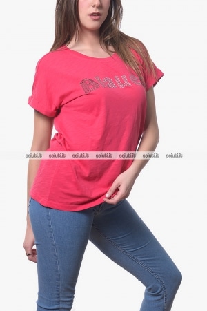 Tshirt Blauer donna rosa fragola logo strass comfort fit