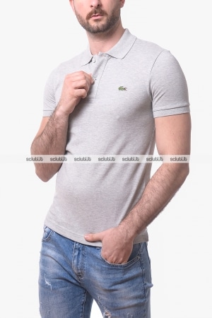 Polo Lacoste uomo grigio chiné slim fit in petit pique