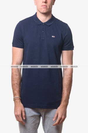 Polo Tommy Hilfiger Jeans uomo blu scuro logo patch