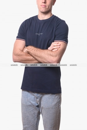 Tshirt Tommy Hilfiger uomo blu scuro logo frontale