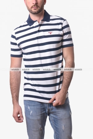 Polo Barbour uomo blu scuro bianco Stripe sports