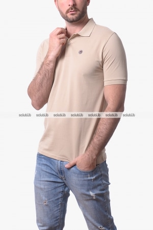 Polo Colmar uomo beige in piquet di cotone logo patch