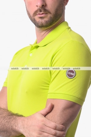 Polo Colmar uomo verde lime stretch logo patch manica