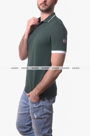 Polo Colmar uomo verde scuro in piquet stretch bordi in contrasto