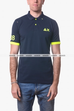 Polo SUN68 uomo blu scuro logo fluo