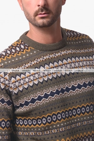 Maglione Barbour uomo verde scuro Case Fair Isle in lana