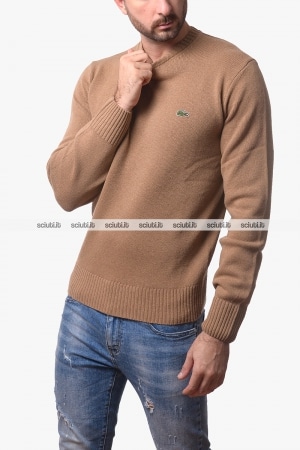 Maglione Lacoste uomo beige in lana cardata