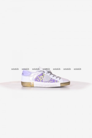 Scarpe Philippe Model donna bianco viola PRSX in pelle