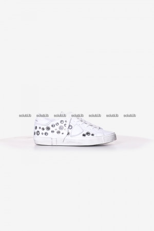 Scarpe Philippe Model donna bianche PRSX in pelle con borchie