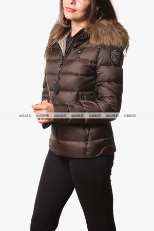 Piumino Blauer donna marrone Arcadia cappuccio bordato