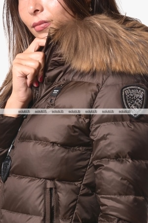Piumino Blauer donna marrone Arcadia cappuccio bordato
