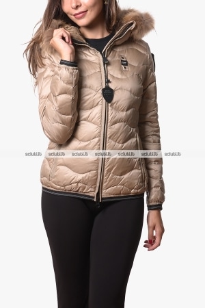 Piumino Blauer donna beige Aldie ad onde cappuccio bordato