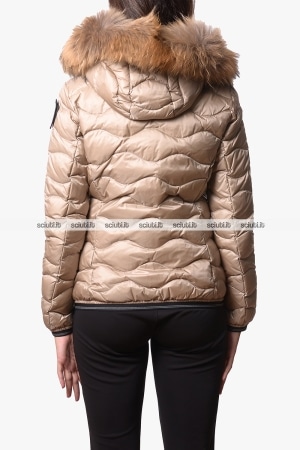 Piumino Blauer donna beige Aldie ad onde cappuccio bordato