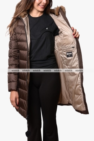 Piumino lungo Blauer donna marrone pesante Kristin in piuma