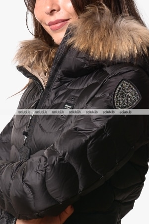 Piumino Blauer donna nero Aldie ad onde cappuccio bordato