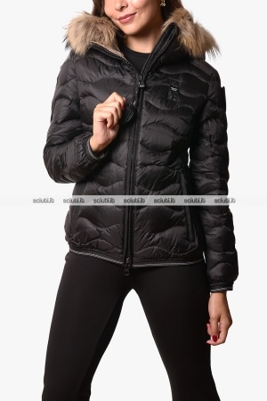 Piumino Blauer donna nero Aldie ad onde cappuccio bordato