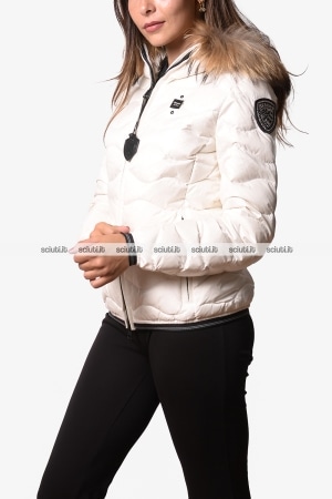 Piumino Blauer donna bianco Aldie ad onde cappuccio bordato