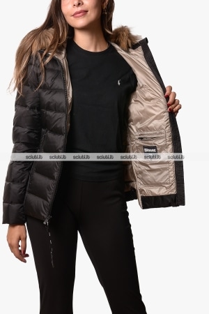 Piumino Blauer donna nero Arcadia cappuccio bordato