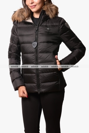 Piumino Blauer donna nero Arcadia cappuccio bordato