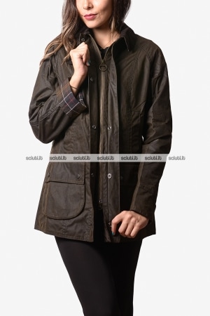 Giubbotto Barbour donna verde oliva scuro Beadnell classico in cotone spalmato