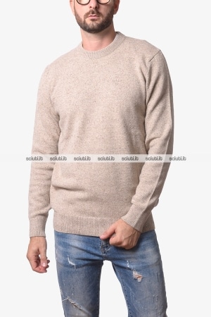Maglione Barbour uomo beige chiaro Tisbury puntinato in lana