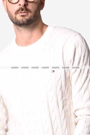 Maglione Tommy Hilfiger uomo bianco panna a trecce