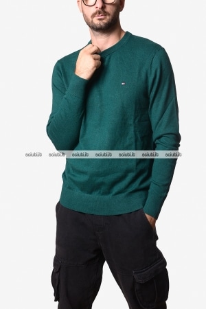 Maglione Tommy Hilfiger uomo verde scuro girocollo logo monogram