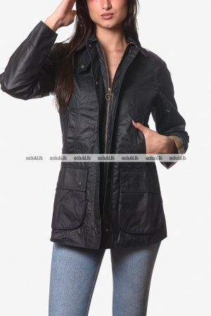 Giubbotto Barbour donna blu scuro Beadnell in cotone spalmato