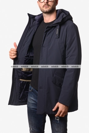 Parka Woolrich uomo blu scuro pesante Arctic strech con cappuccio