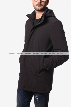 Cappotto Woolrich uomo nero pesante in softshell Barrow mac