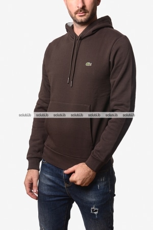 Felpa Lacoste uomo marrone scuro con cappuccio
