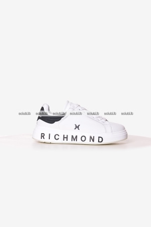 Scarpe John Richmond uomo bianco nero in pelle logo suola
