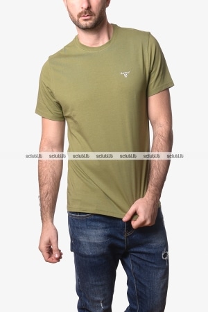 Tshirt Barbour uomo verde scuro in cotone logo ricamato